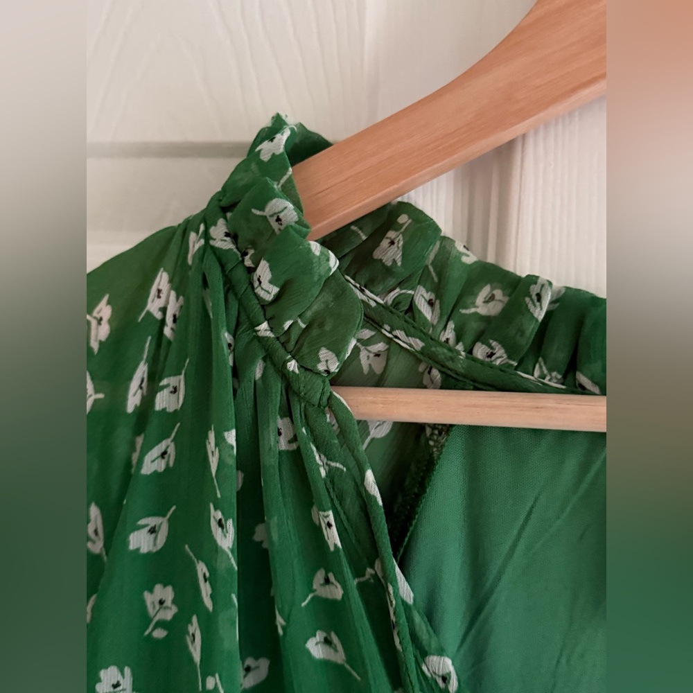 H&M Floral Flounce Green Chiffon Long Sleeve Maxi Dress sz M - Picture 5 of 8